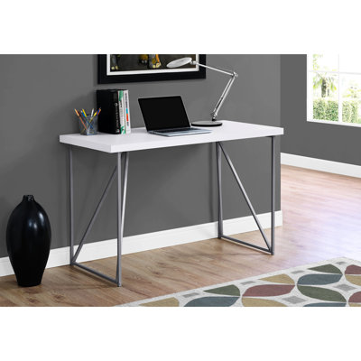 Modern Work Desk For Home Office Organization, 48" With White Laminate Tabletop And Grey Metal Frame, Functional, Suitable Small Spaces Contemporary Office, Legs, Multi-functional Writing Working,