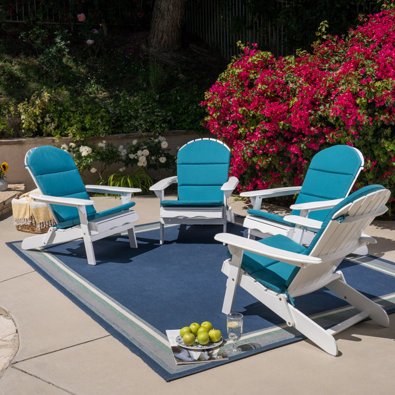 Matthias Foldable Outdoor Adirondack Set, White/Dark Teal