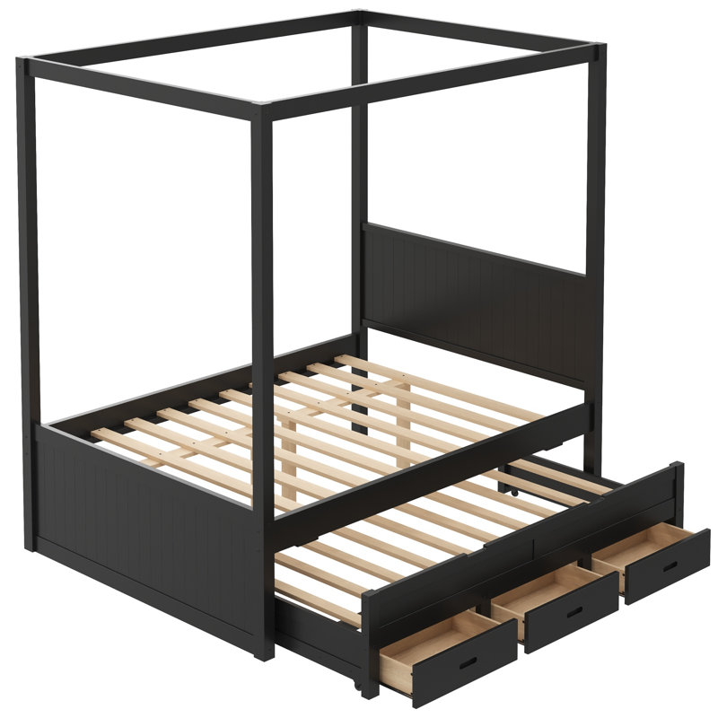 Lit plateforme à baldaquin TimberHaven, Full, Noir