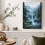 Tableau sur toile représentant une cascade de montagne dans une forêt de pins brumeuse-222090121