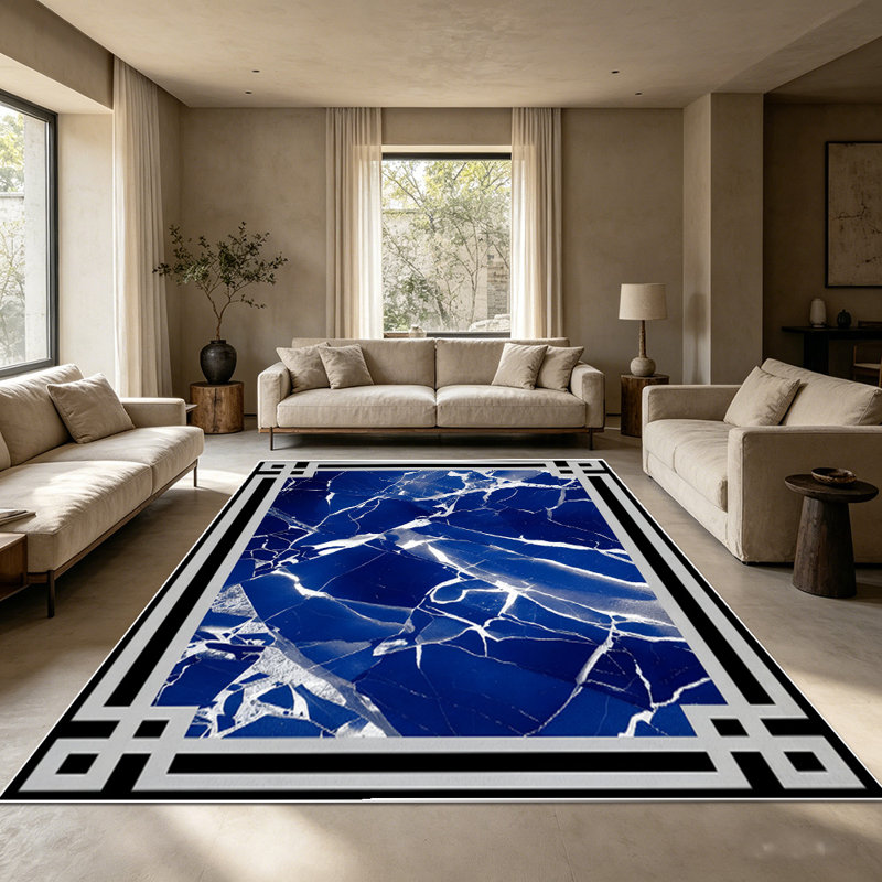Marble Pattern Area Rug, Modern Abstract Veined Floor Carpet with Decorative Border, Soft Washable Low-Pile Rug for Living Room, Bedroom, Dining Room, Office