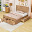 Grand lit plateforme en bois avec six tiroirs et tête de lit-584751887