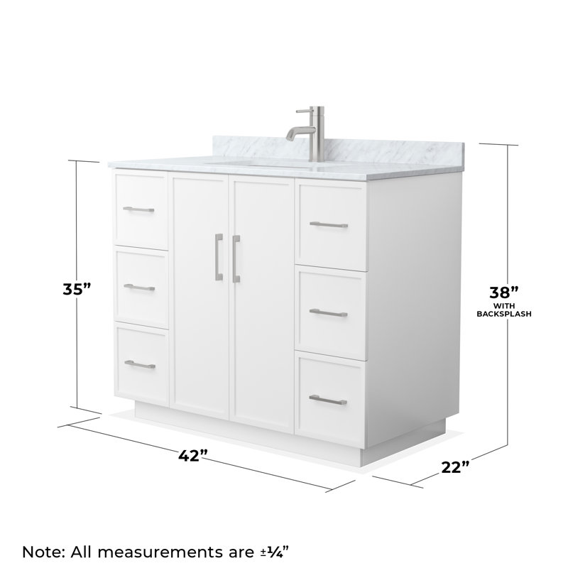 Meuble-lavabo simple autoportant avec plateau en marbre Elan TK, Blanc, Nickel brossé