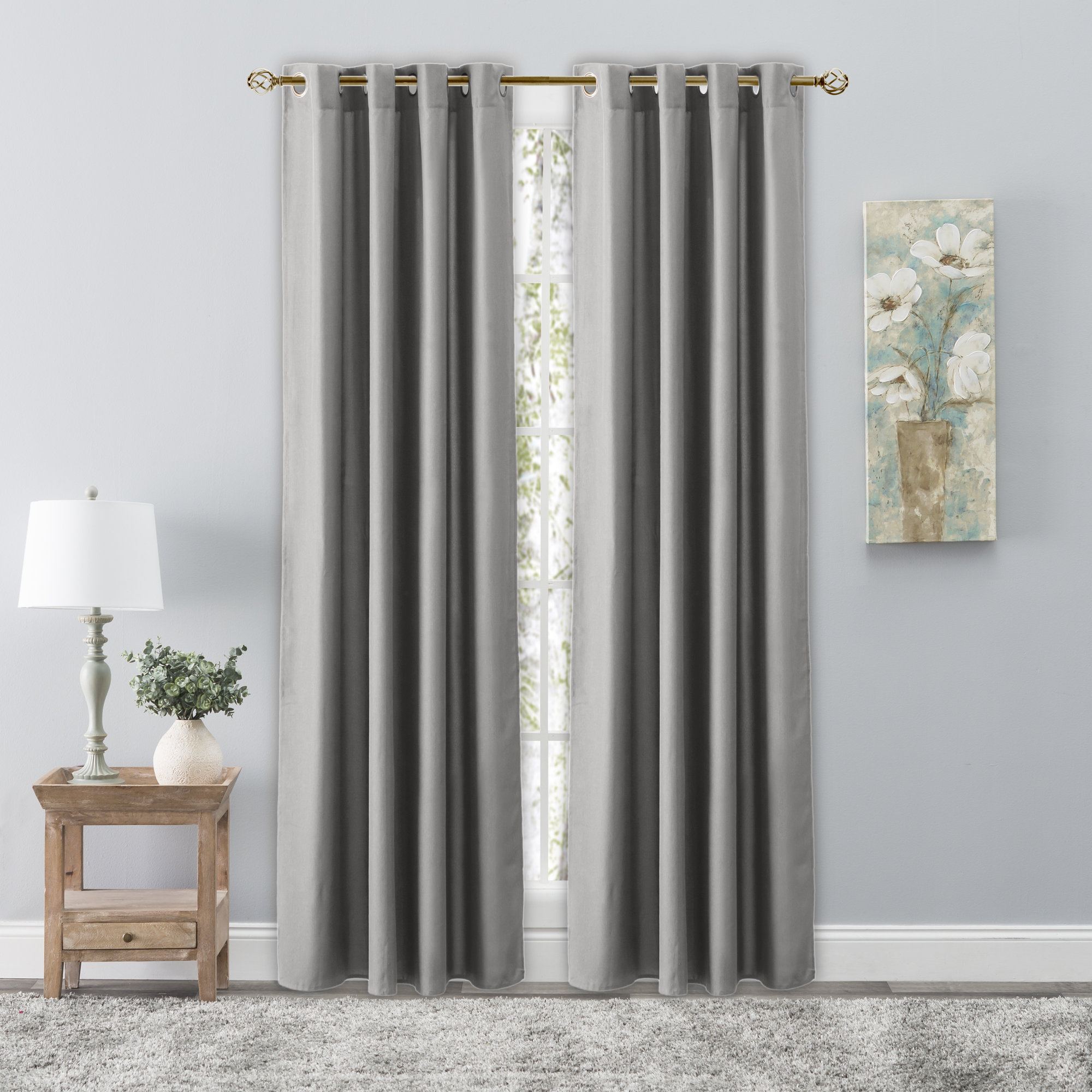Lakeland Classic Solid Semi-Sheer Grommet Single Curtain Panel in Bold Colors & Sizes, 56" W x 96" L, Gray