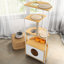 Arbre à chat avec poste d'alimentation et poteau à griffer, espace - blanc + chêne, sécuritaire pour les chats d'intérieur