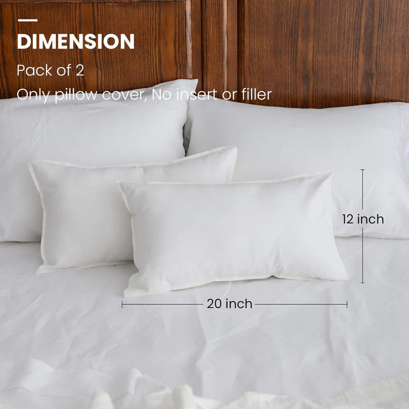 Linen Pillowcases 1 Pair Basic Style 55% Euro Linen 45% Cotton Blend Solid Color Flax Shams Set Of 2，12X20 Inch, White