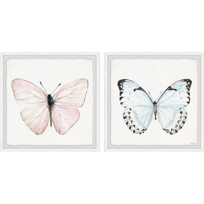 « blue and pink butterfly » par marmont hill-ensemble de 2 reproductions d’art encadrées sur papier