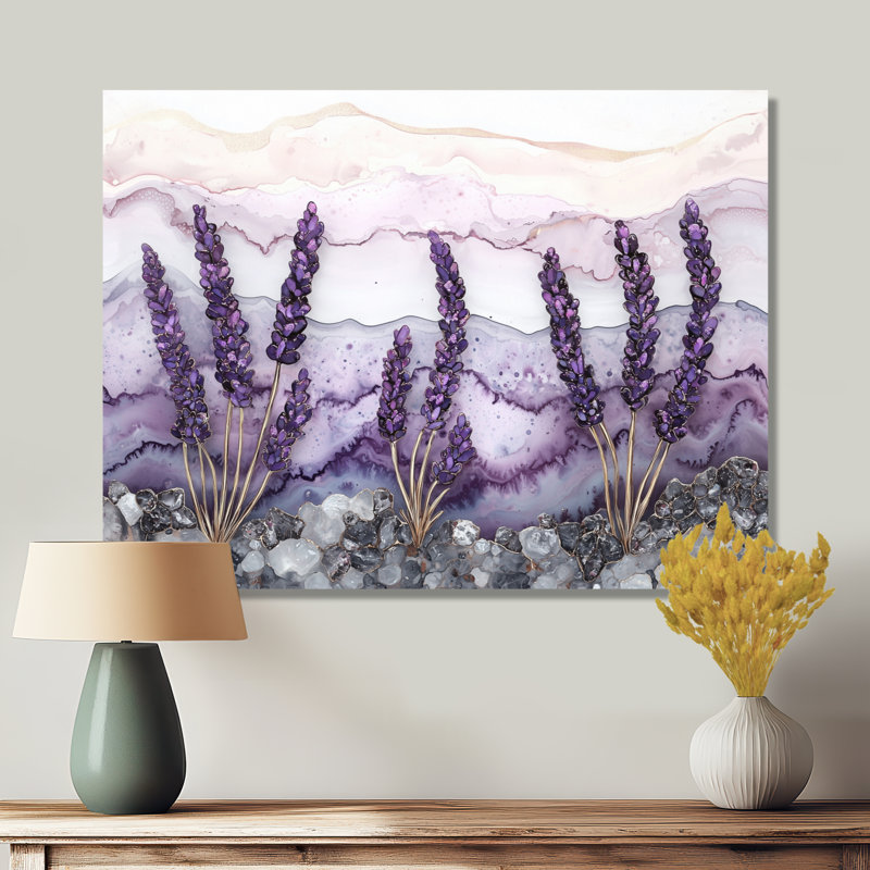 Velvet Lavender Meadows On Agate III - Floral Metal Wall Decor, Lavender Metal Print, 34" H x 44" W x 0.84" D