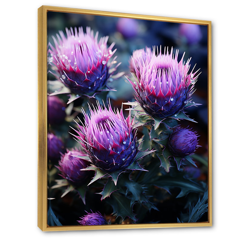 Fairvale " Purple Majestic Thistle I ", 20" H x 12" W x 1" D, Gold Floater Framed