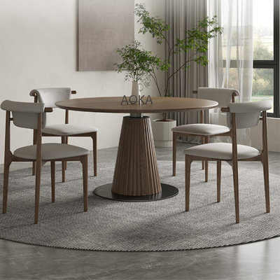 Ensemble de table de salle à manger ronde en bois massif italien de 51 po