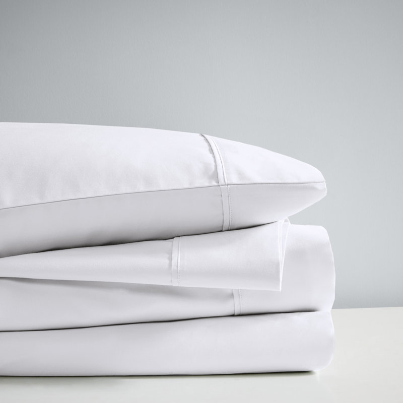 Queen White Cotton Blend Sateen 4-Piece Sheet Set