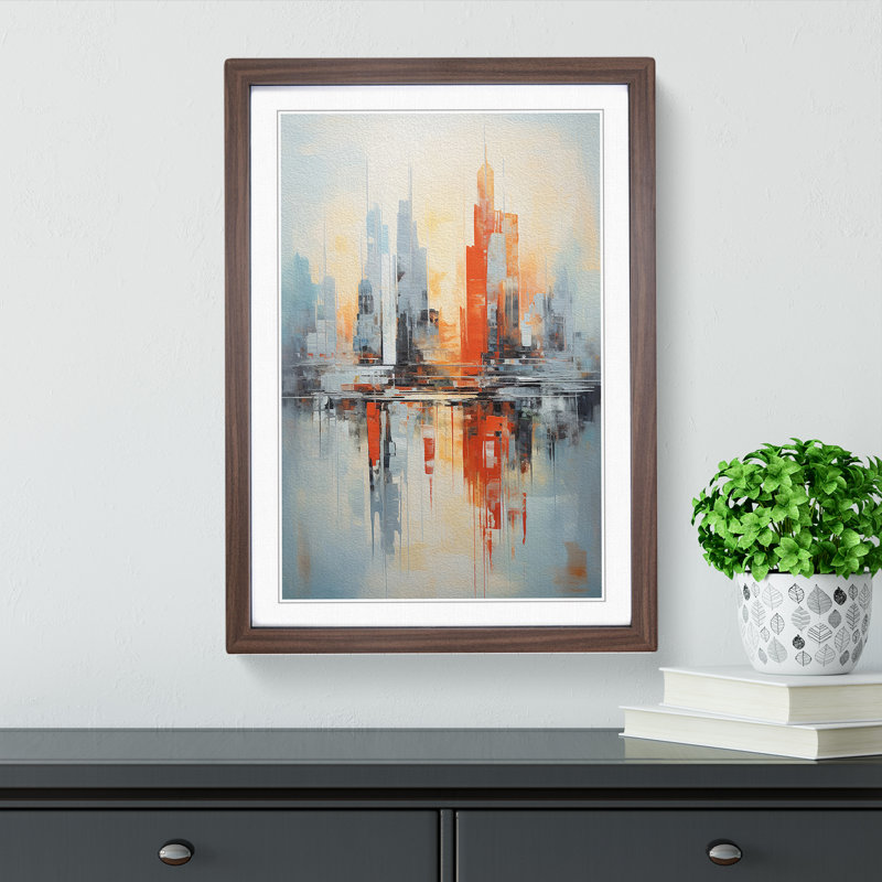 Skyline Abstract No.4 - Single Picture Frame Print on Wood, 34cm H x 25cm W x 2cm D, Walnut
