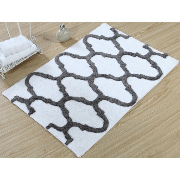 Etta Avenue Long Trellis Rectangular 100% Cotton Non-Slip Geometric Bath Rug Color: Silver