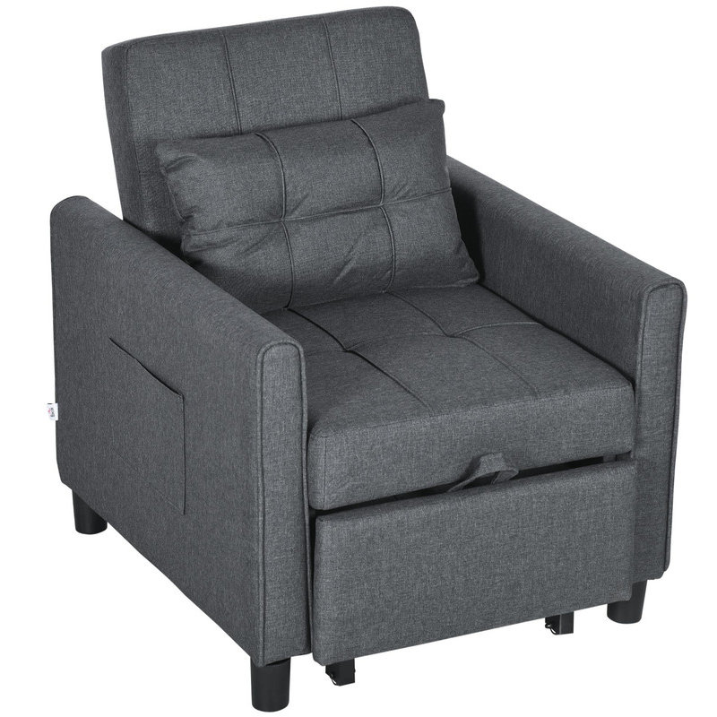 Fauteuil-lit escamotable avec dossier réglable, oreiller et poches