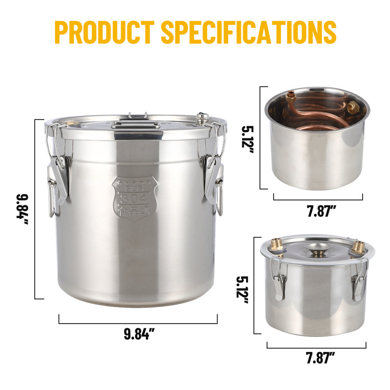 Ensemble de 3 distillateurs d'alcool 3 - 3 gallons GAL - Ensemble de distillation domestique en acier inoxydable, 3 pots multi-usages pour le vin