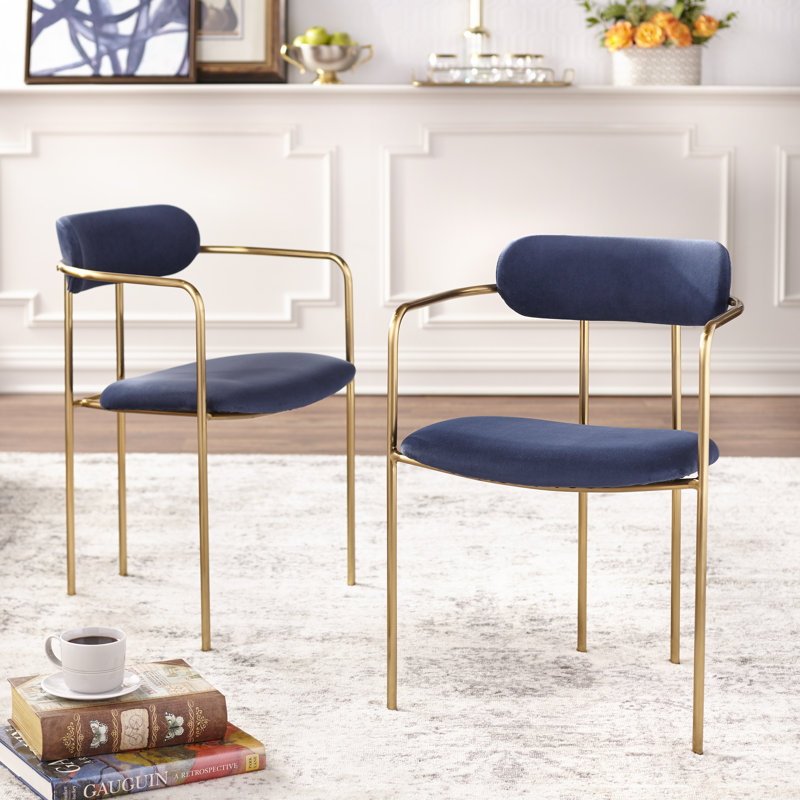 Carrigan 18.5'' H Velvet Upholstered Dining Chair, Navy