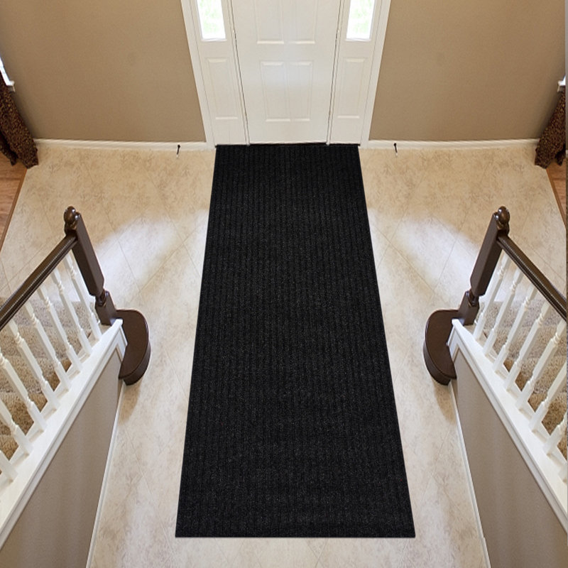Tapis noir en polyester tissé à la machine Malayeka, Tapis de couloir 6 pi x 56 pi