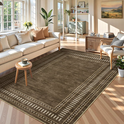 Tapis lavable à bordure moderne, à poils courts et doux, antidérapant, antidérapant, résistant aux marques et tapis pour animaux de compagnie pour le salon, la chambre à coucher, la chambre de bébé