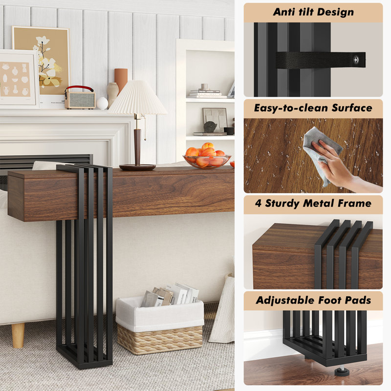 71 Inch Long Console Table, Extra Thick Industrial Sofa Table Behind The Couch Rectangular Entryway Table For Entrance Hallway Living Room, Entire Top Board & 4-pipe Legs, Rustic Brown