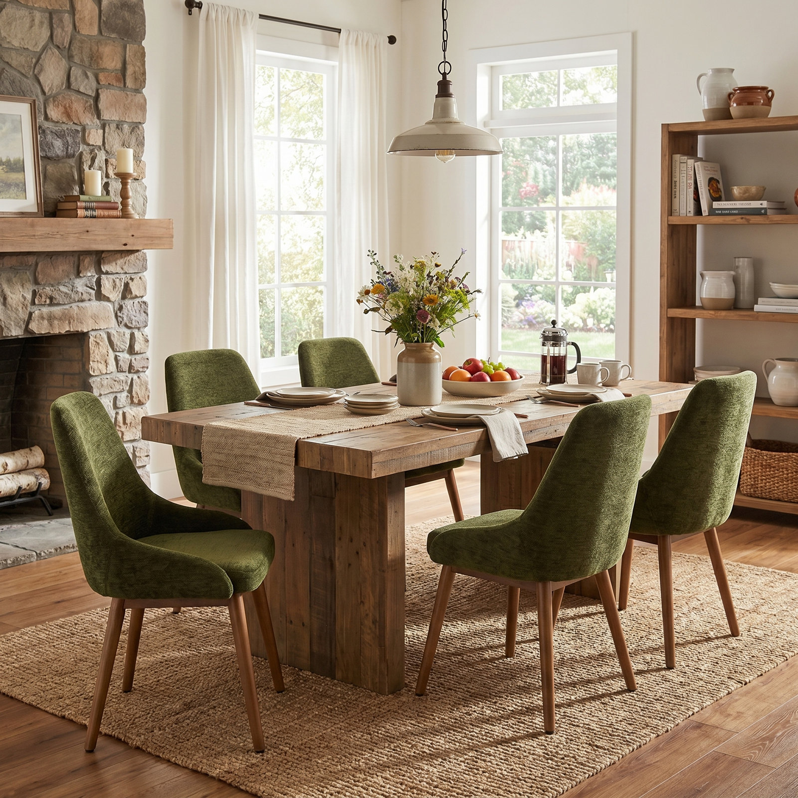 Cervos Dining Armchair,  Green Chenille