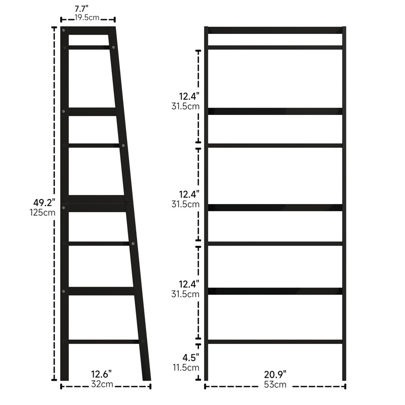 4-layer bamboo ladder bookshelf, Black