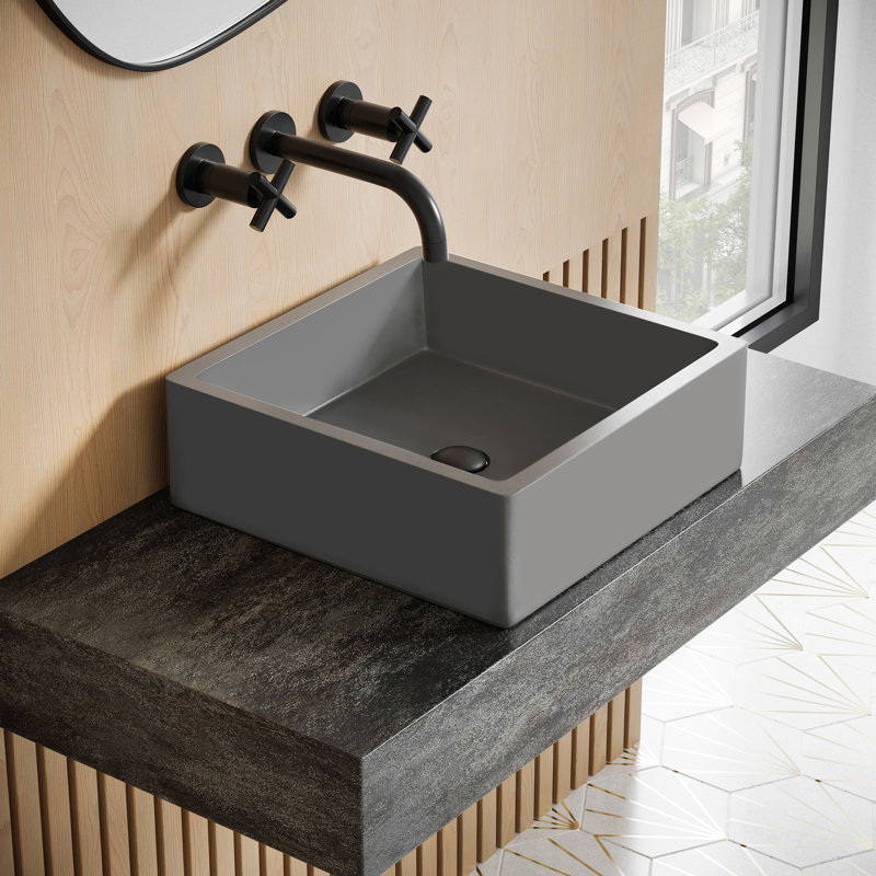 Lavabo de salle de bain vasque carré en béton 15 po gris foncé Lisse