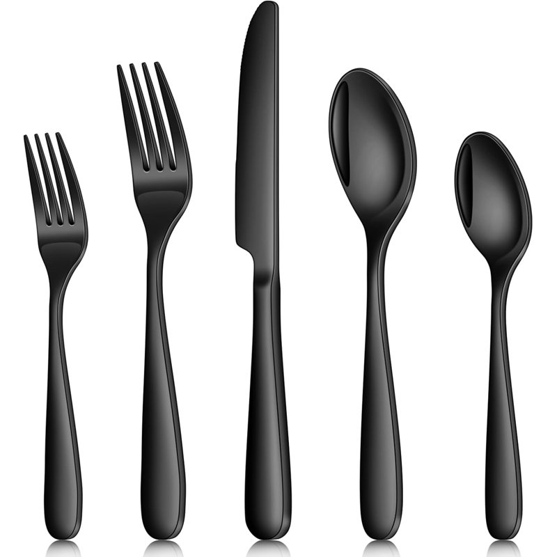 30 Piece Black Silverware Set