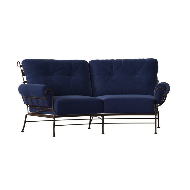 Terrace Outdoor 2 - Seat Loveseat, Chestnut Brown, Canvas Navy Sunbrella® Canvas