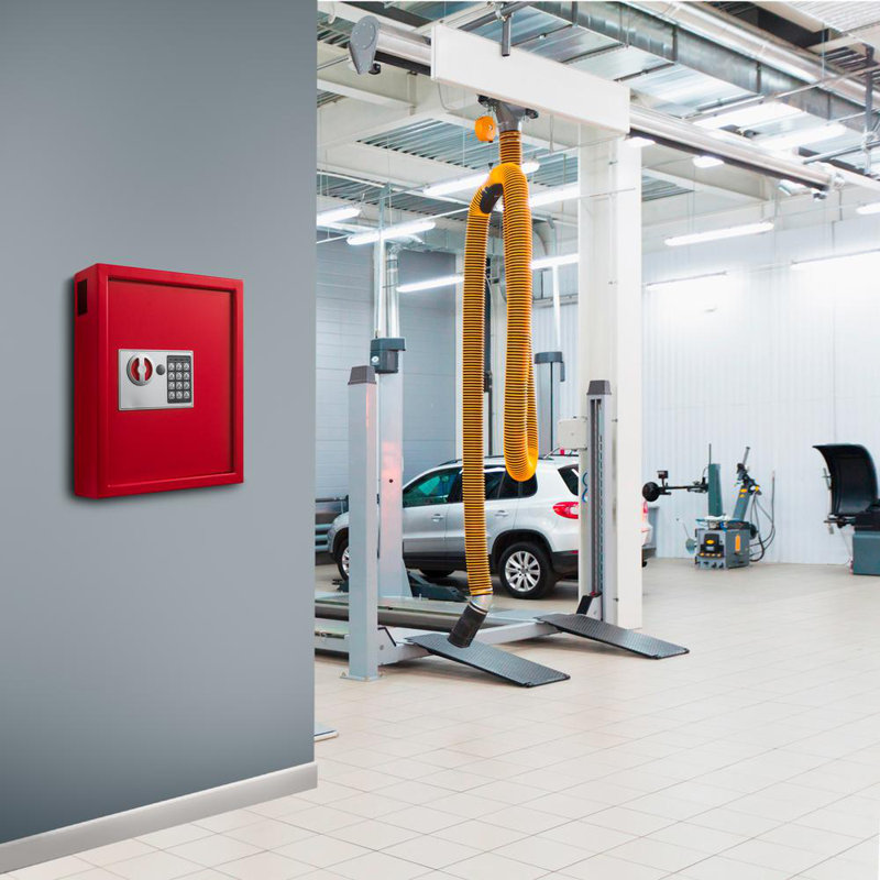 40-Key Steel Digital Lock Key Cabinet, Red