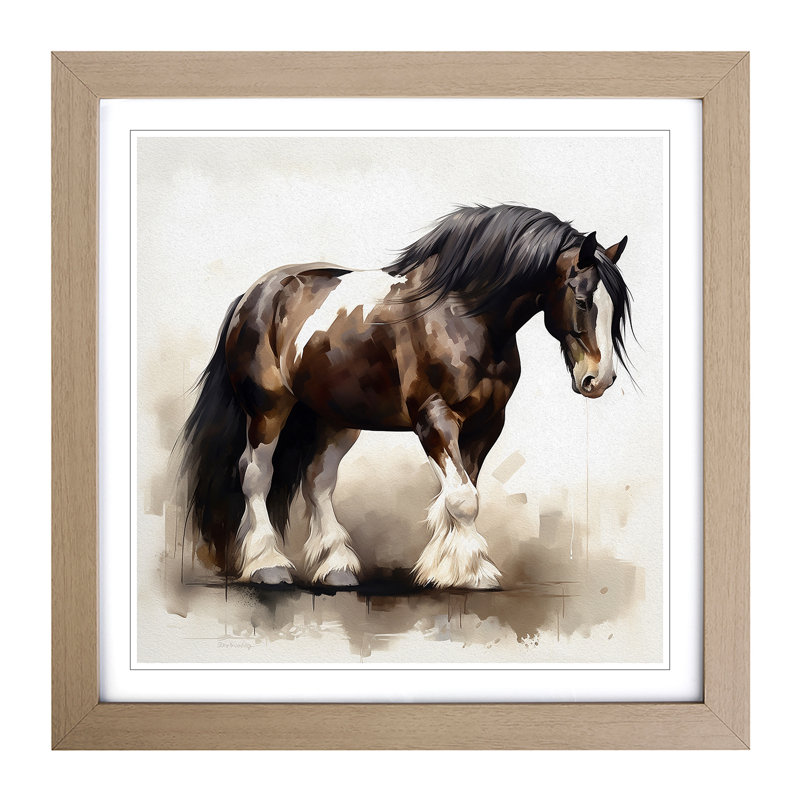 Shire Horse Gestural Art No.1 - Single Picture Frame Print on Wood, Oak