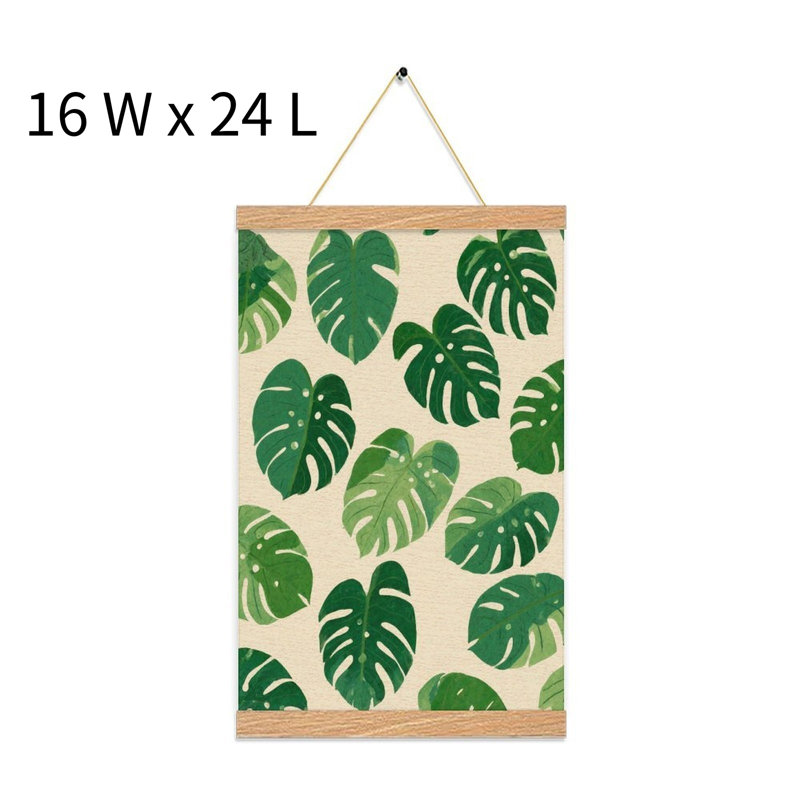 Motif de feuille Monstera, art mural à volutes suspendues, cintre en bois intégré, 16 x 24