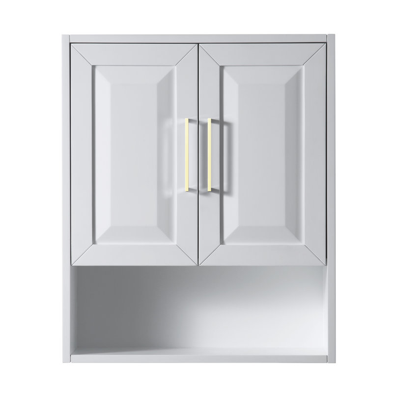 Armoire de salle de bain murale l 25 po x H 30 po x P 9 po Daria, Blanc / bordure dorée brossée