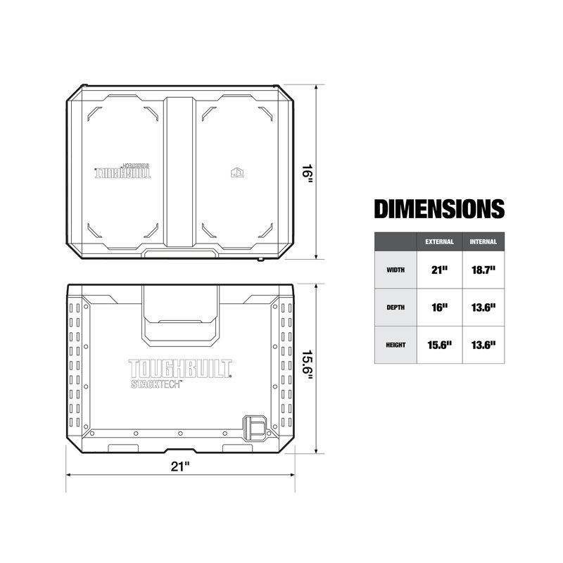 ToughBuilt StackTech Compact Tool Box Lockable Organizer with Removable Tray, 15.6" H x 21" W x 16" D