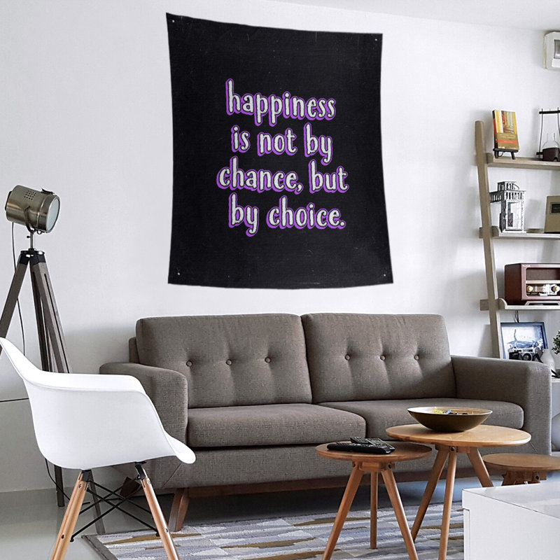 Tapisserie tableau noir en polyester citation de bonheur, H 27,5 po x l 37,5 po, Mauve