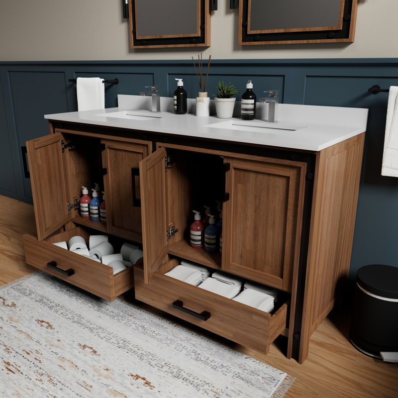 60 po W Meuble-lavabo double rustique - Miroirs 22 deux armoires et tiroirs pour un rangement copieux entièrement assemblé x P 32 H suffisamment d'espace