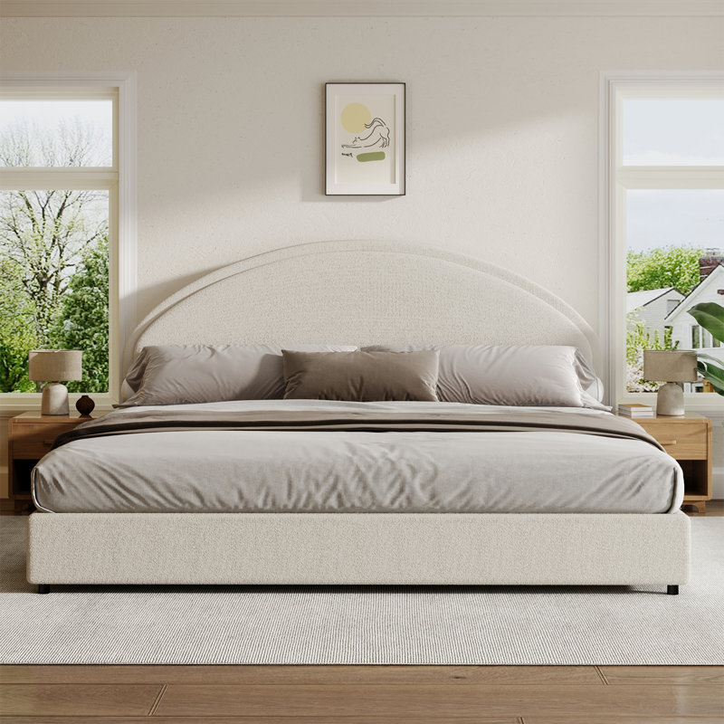 Boucle Upholstered Bed Frame with Headboard