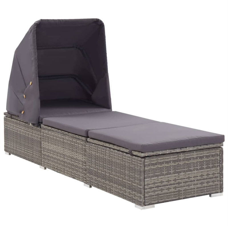 Chaise longue simple de 78 po avec coussins, gris, gris