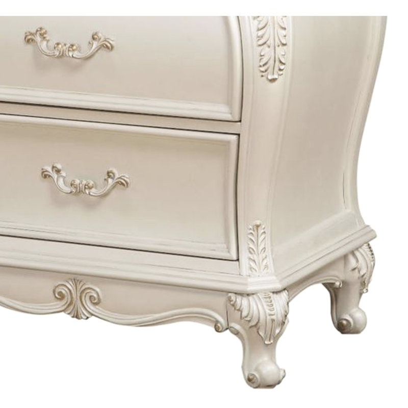 Table de chevet Classy Pearl White avec plateau en granit et compartiment de tiroir spacieux