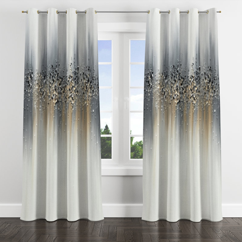 Sérénité Gris Douce - Rideau occultant à œillets en velours abstrait - 1 panneau, L 52 po x L 95 po, Œillets dorés