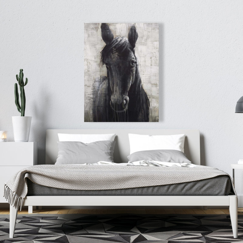 Cheval noir - Art sur toile rustique pour la maison | Art mural équin