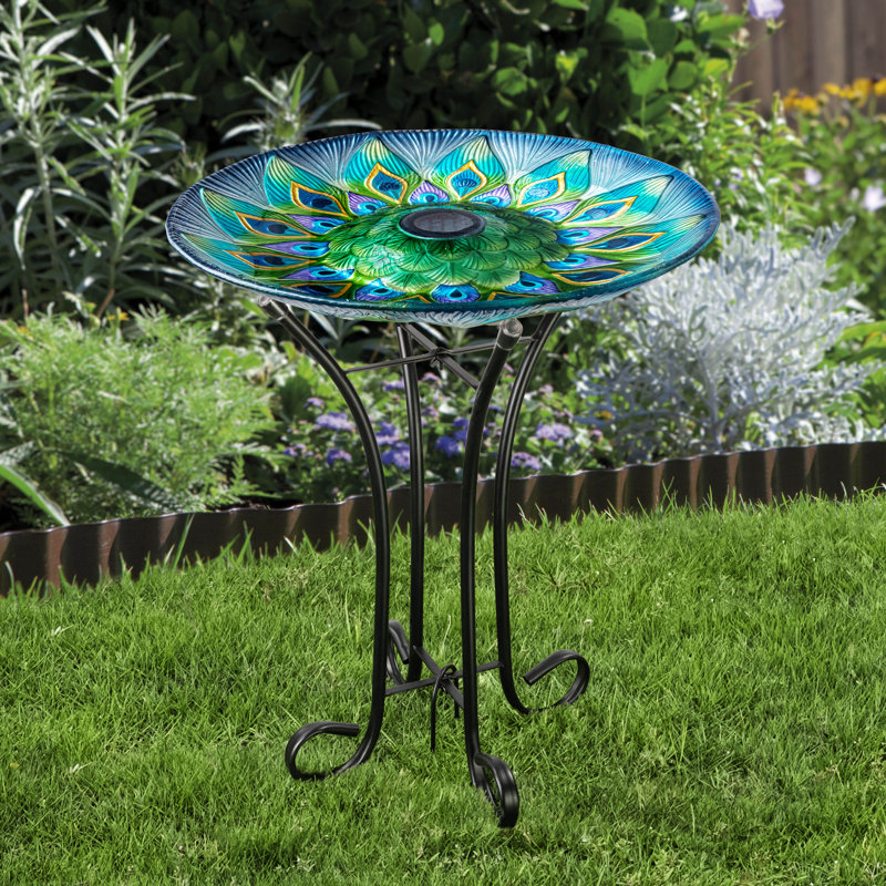 Sirko 17.8" Fusion Glass Birdbath with Solar-Powered Light