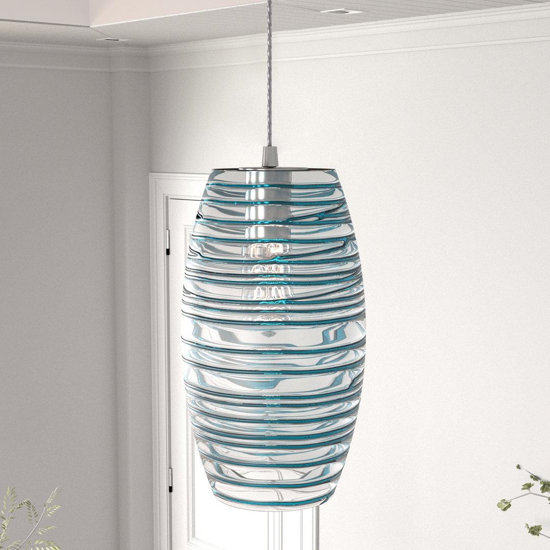 Aref 1-Light Single Pendant with Handblown Glass for Dining Room or Kitchen Island Wade Logan® Shade 