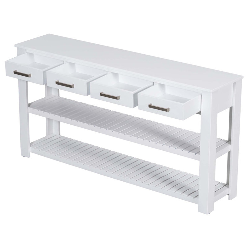 Élégante console d'entrée avec 4 tiroirs et 2 tablettes, Blanc