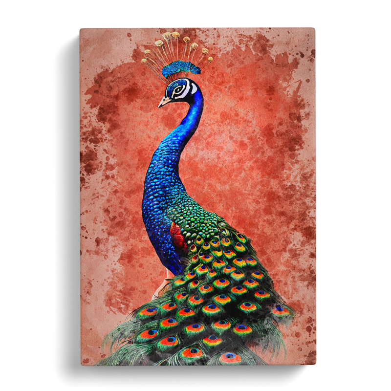 Peacock In Watercolour - Wrapped Canvas, 76cm H x 50cm W