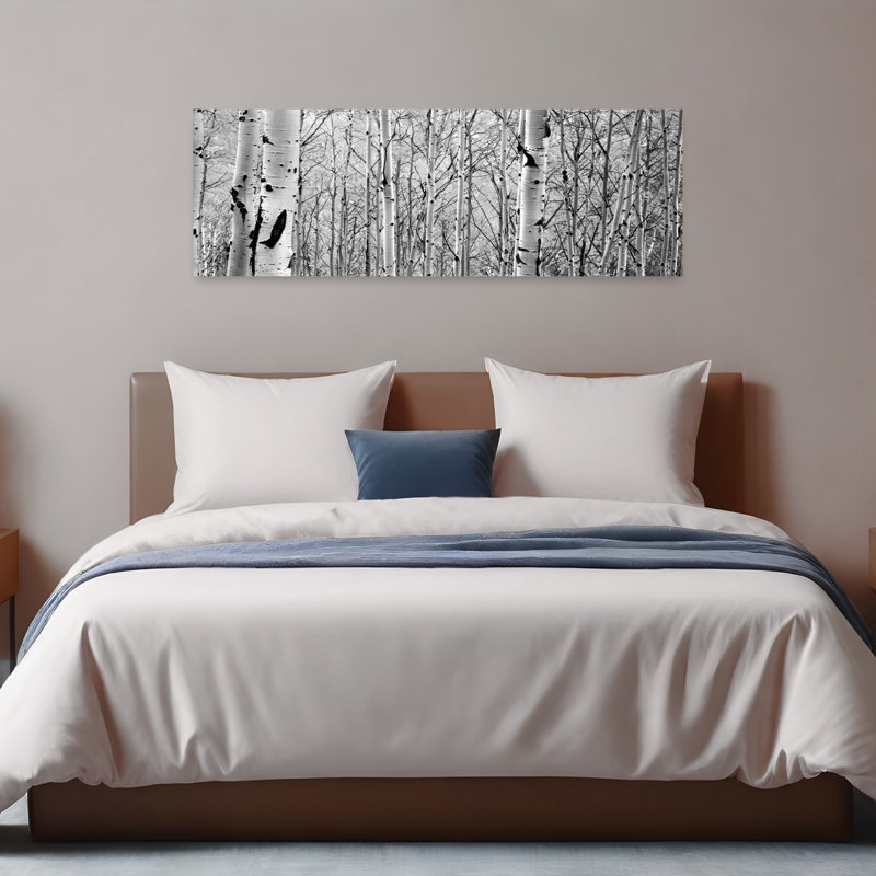 Art mural contemporain, forêt de trembles abstraites dans une forêt, H 16 po x l 48 po