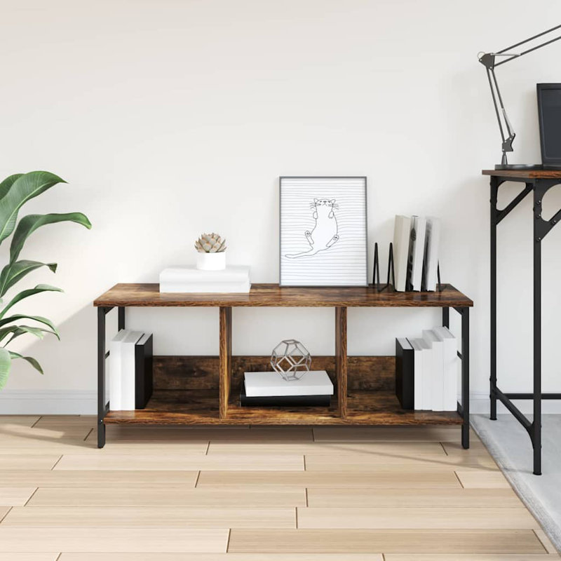 102.01cm W Steel Etagere Bookcase, (1 Shelve) 40.5cm. H x 102cm. W x 32cm. D, Smoked Oak