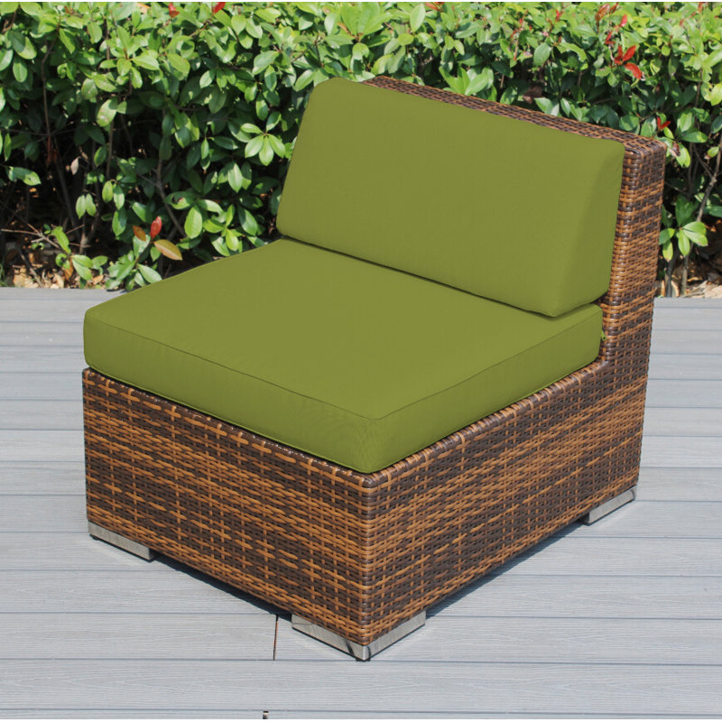 Billyjo Wicker Outdoor Armless Lounge Chair , Sunbrella® Cushions Included, Sunbrella Macaw, Mixed Brown