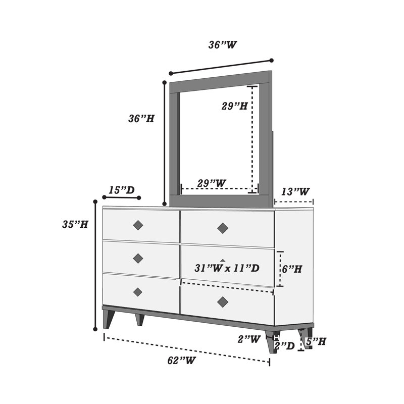 Meuble de chambre à coucher de style moderne avec commode 1 pièce seulement avec poignées à 6 tiroirs et plateau en faux marbre