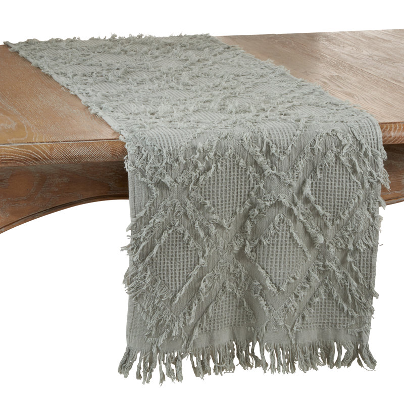 Zosia Geometric 100% Cotton Table Runner, 16" x 90", Brown