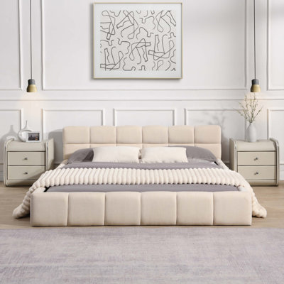 Elegant Beige Chenille Upholstered Bed